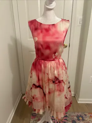 Alice + Olivia Catherine Pink Floral Party Dress In Cherry Blossom Mist Size 2 thumbnail 5