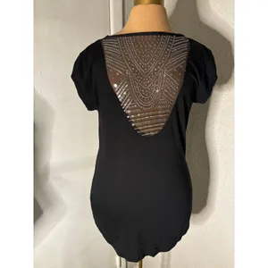 Victoria's Secret Black Sheer Pattern Sequin Short Sleeve Top S Retro Girl Glam thumbnail 3