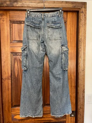 Zara Baggy low slung wide leg Denim Cargo Jeans - Relaxed Fit Size 2 thumbnail 5