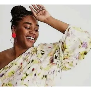 Target One Shoulder Abstract Floral Midi Dress‎ Yellow Purple Asymmetrical XL thumbnail 2