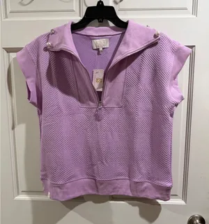Simply Southern Lavender Half-Zip Pullover with Pearl and Rhinestone Collar, L thumbnail 1