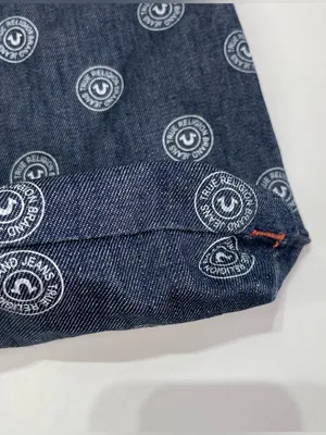 True Religion Tote Bag All Over Button Logo Blue Denim thumbnail 5