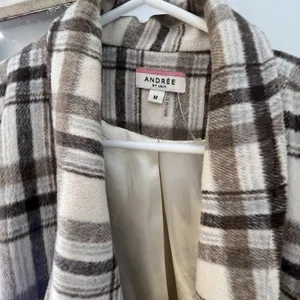 Andreè by‎ unit Plaid Size Medium Light Jacket Shacket Midi Length w/Open Front thumbnail 2