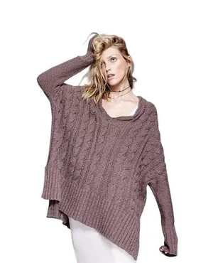 Free People Easy Cable Oversized Sweater Mocha Size L Boho Hippie Cottagecore thumbnail 1