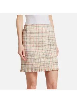 Akris Punto Tweed Ivory Fringe Hem Metallic Lurex Pencil Mini Skirt 4 thumbnail 4