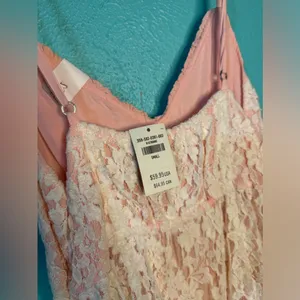 Lace Floral Mini Babydoll Dress Cream and Light Pink thumbnail 4