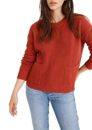 Madewell Patch Pocket‎ Crewneck Rust Orange Pullover Sweater M thumbnail 1