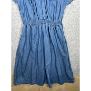 GAP Large Womens Dress Puff Sleeve Denim Midi‎ V-Neck 100% Cotton Medium Wash thumbnail 7