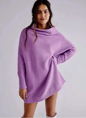 Free People Ottoman Oversized Slouchy Sweater Cowl Neck Purple Women’s Large thumbnail 2