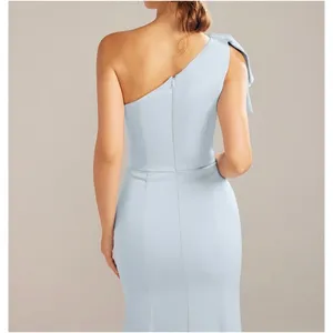 NEW After Six Crepe Princess Bow Gown One Shoulder Mist Blue Slit Thigh Size 4 thumbnail 2