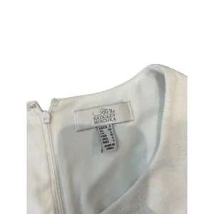 Belle Badgley Mischka White Jacquard Sheath Dress Chain Trim Scallop Cuff Size 2 thumbnail 3