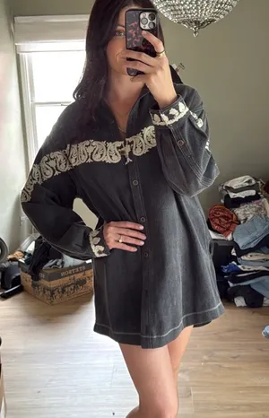 Free People Mini Denim Dress Black thumbnail 1