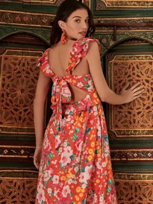 Sugar Lips Satin Floral Ruffle Midi Dress in Medium New thumbnail 7
