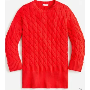 J.Crew Womens Red Cable-Knit Side-Slit Crewneck‎ Sweater BM401 L-XL NEW thumbnail 3