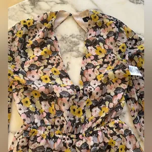 NWT Vici Floral Tiered Ruffle Mini Dress M –Nordstrom Sold Out Black Pink Yellow thumbnail 4