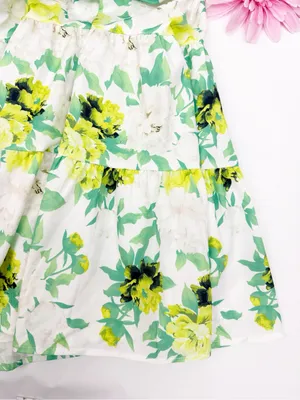 Beulah Style Floral Tiered Maxi Midi Dress White Green Yellow Boho Bohemian thumbnail 8