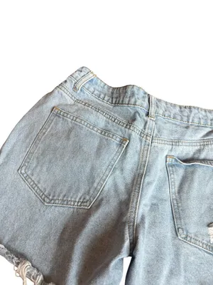 Edikted Light Wash Denim Shorts High-Waisted Distressed Raw Hem Size Small Women thumbnail 12