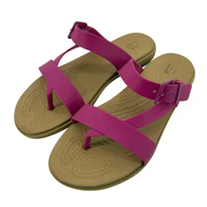 Crocs Tulum Toe Post Sandal Flip Flop Fuchsia Pink Tan Women 6 Buckle Straps thumbnail 1