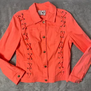 Lace Up Grommet Jacket Womens L Orange‎ Festival Y2K Biker Western Statement thumbnail 2
