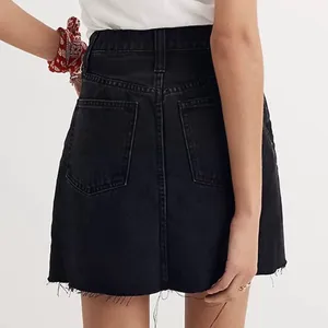 Lunar Wash “Frisco” Black Denim Raw Hem Mini Skirt Size 32 thumbnail 2