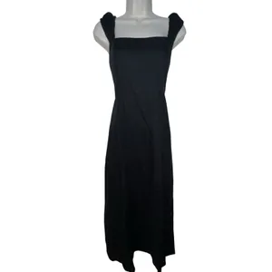 Zara Black Sleeveless Midi Dress Womens Size Small Linen Blend‎ Tie Back Goth thumbnail 3
