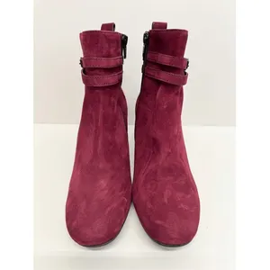 Paul Green Burgundy Suede Ankle Boots Block Heel Buckle Strap Zipper Size 7 US‎ thumbnail 5