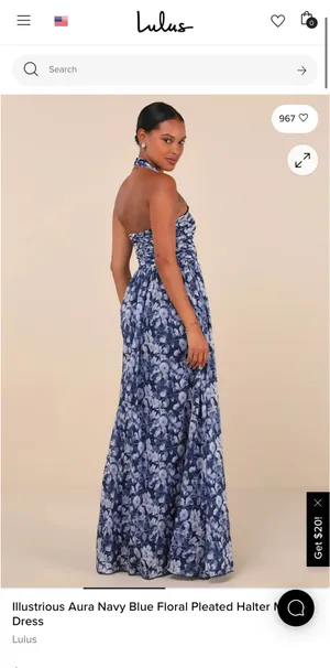 Lulus Illustrious Aura Navy Blue Floral Pleated Halter Maxi Dress thumbnail 4