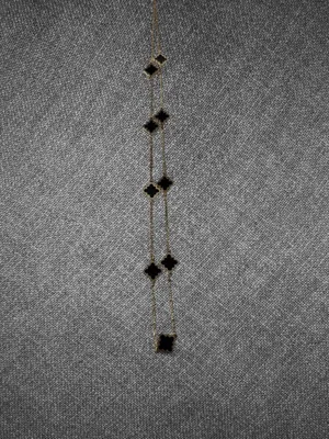 Gold-Tone Black Clover Station Long Chain Necklace With Adjustable Clasp thumbnail 7