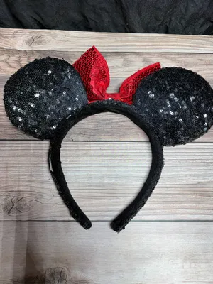 Disney Parks Classic Minnie Mouse Sequined Headband Black Ears Red Bow thumbnail 2