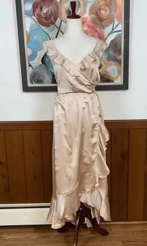 Elegant New Show Me Your Mumu Samantha Luxe Satin Ruffle Dress! thumbnail 3