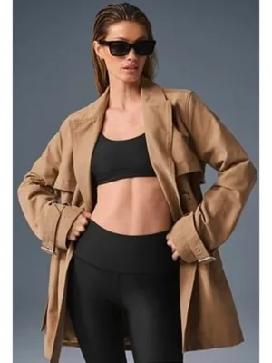 Alo Prime Trench Toasted Almond Tan Structured Belted Belt Long Coat Jacket S thumbnail 3