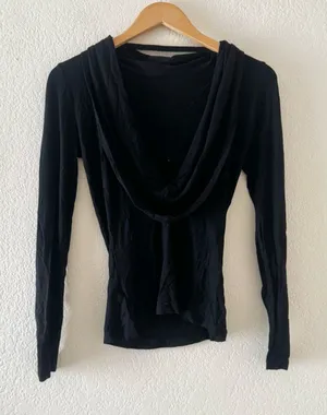 Michelle Mason black long sleeve cowl back top thumbnail 1