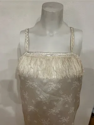 Women's Ivory Fringe Trim Satin Slip Dress thumbnail 4