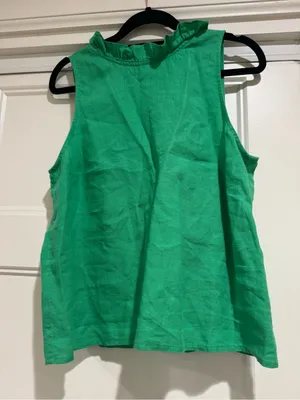 J.Crew Sleeveless Fleur 100% Linen Summer Top - Green thumbnail 3