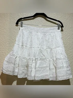 Unsubscribed Brand NWT White Tiered Mini Skirt with Lace Trim Size XS thumbnail 3