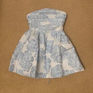 Blue and white floral strapless mini dress showpo thumbnail 1