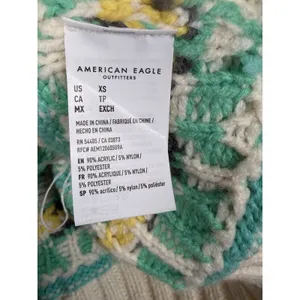 American Eagle Oversized Fair Isle Mock Neck Sweater Cream Teal Yellow XS‎ cozy thumbnail 4
