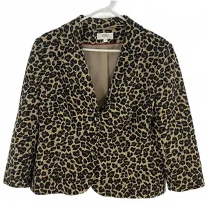 Marks & Spencer Leopard Print Button Shoulder Pads Blazer Size 12 Brown thumbnail 1