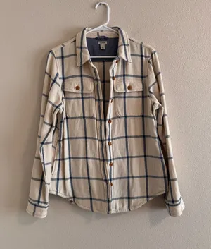 L.L. Bean Cream and Navy Plaid Utility Jacket Blue thumbnail 1