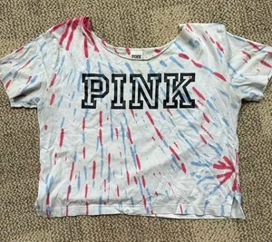 Womens PINK red white and blue cropped tshirt thumbnail 1