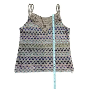 Free People Womens Multicolor‎ Chevron Stripe Pattern Crochet Knit Tank Top Sz L thumbnail 4