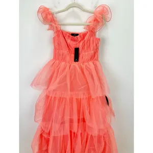 Lulus Tulle For Love Coral Pink Mesh Tulle Tiered Ruffled Maxi Dress Medium NWT thumbnail 6