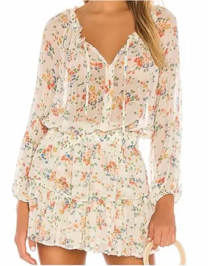 Love Shack Fancy Popover Sheer Dress in Floral Confetti Silk XS thumbnail 1