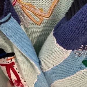 Quacker Factory Snowman Winter Cardigan Sweater‎ Appliqué Beads Colorful Large thumbnail 8
