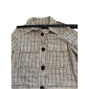 Zara Women's Black/White Tweed Pattern Button Front Collared Pocket Jacket, XS thumbnail 11