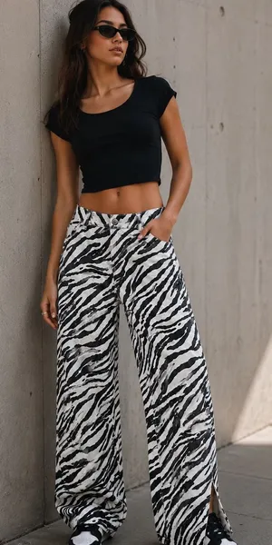 Lioness Top Model Zebra Stripe Black White Baggy Jeans thumbnail 1