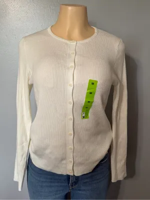Primark Cream Ribbed Button-Up Long Sleeve Cardigan thumbnail 3