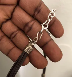 2000s y2k grunge whimsygoth Premier design engraved silver cross pendant necklace faux leather cord thumbnail 4