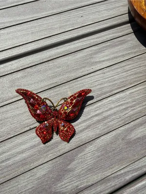 Red Crystal Butterfly Brooch - Women Jewelry thumbnail 4