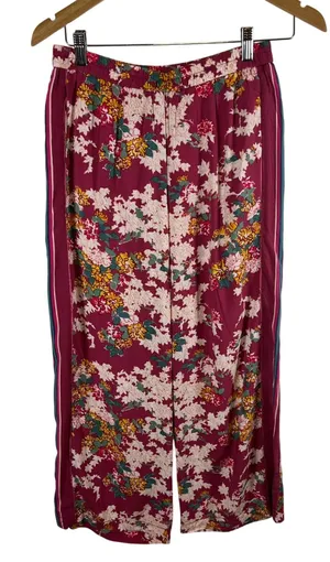 Ettitwa Anthropologie Burgundy Floral Wide Leg Pants Side Stripe‎ XS Boho Beach thumbnail 1